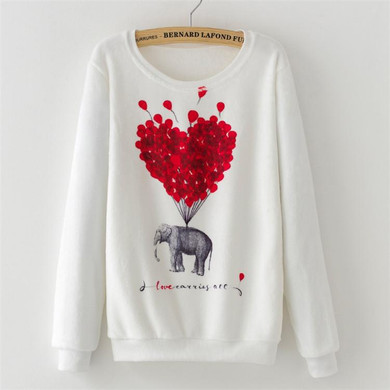 New 2017 Women Hoody Spring Autumn Long Sleeve Casual Sweatshirts Women elephant Print Hoodies flannel pullover tops