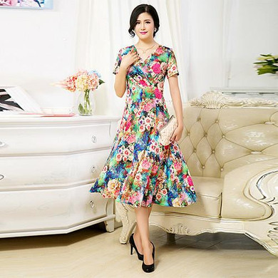 new 2017 women dress elegant one-piece summer dress floral print plus size women clothing vestidos femininos