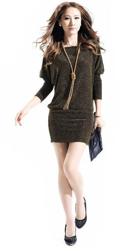 New 2017 Women Casual Dress Plus Size Women Dress Bat Sleeve Short Autumn Winter Dress Vestidos Gold / Blue / Silver vestidos