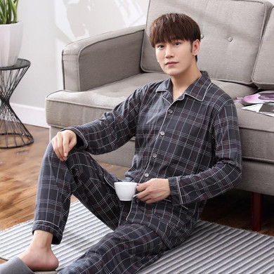 New 2017 Autumn Men Pajama Sets Breathable Cotton Long-Sleeve Male Pyjamas Sleepwear Plus Size L-3XL Pajamas Soft Homewear