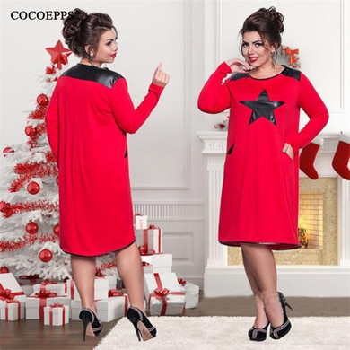 NEW 2017 Autumn casual women loose dresses big sizes vestido de festa fashion plus size women clothing Long sleeve dress L-6XL