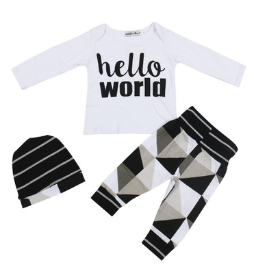 New 2017 autumn baby boy clothes long sleeve letters t-shirt+pants+cap newborn baby girl clothing set infant 3pcs suit