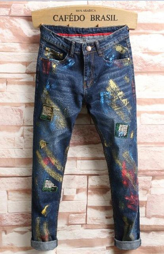 2017New luxury brand fashion stretch mens jeans printing jeans men casual slim fit trousers denim printed jeans pants