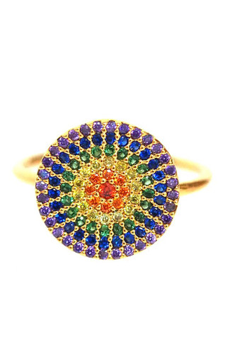 Large Rainbow Disc Ring with Pave CZ Stones