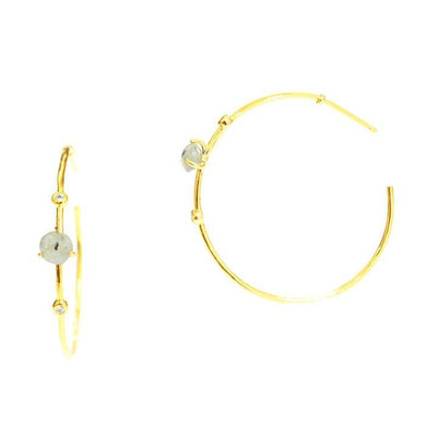LARGE GOLD HOOP EARRINGS WITH LABRADORITE