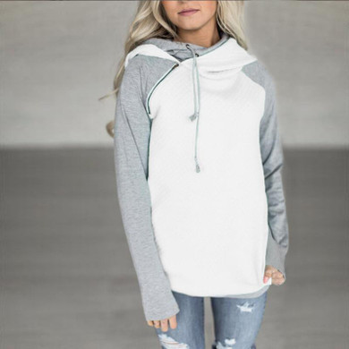 Rogi Warm Hoodies Women Sweatshirt 2017 Fashion Double Hooded Sweatshirt Patchwork Oversized Hoodie Zipper Long Sleeve Pullovers