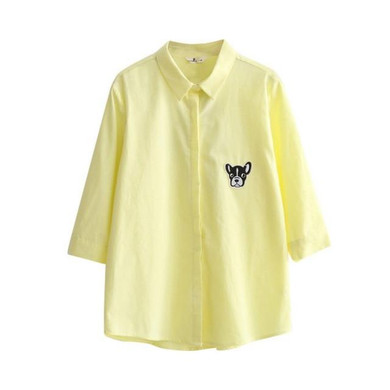 Spring Autumn Women Blouse Cat Dog Embroidery Long Sleeve Work Wear Shirt Ladies Office Tops White Shirts Business Blusas