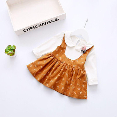 Spring Autumn Long Sleeve Baby Girls Kids Roupas Bebe Children Bow Dresses, Princess Party Infants Faux 2PCS Dress Vestido S4626
