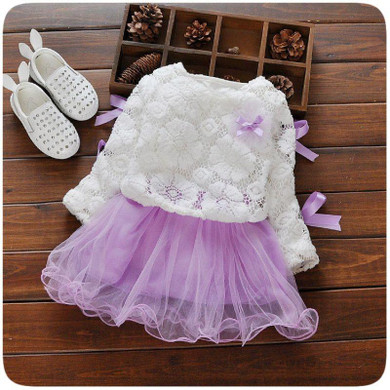 Spring Autumn Long Sleeve Baby Bow Lace Mesh Flower Party Birthday Girls Kids Dresses, Princess Infant Tutu Dress Vestido S2203