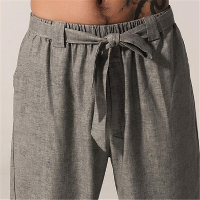 Spring Autumn Gray Chinese Men's Kung Fu Trousers Cotton Linen Pants Clothing Size S M L XL XXL XXXL MNP02