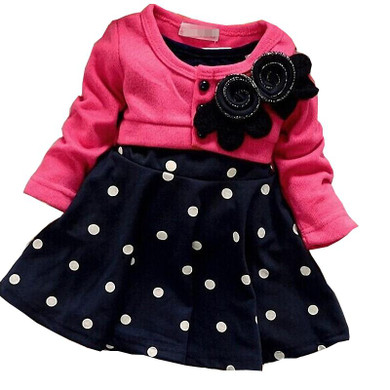 BibiCola fashion Cotton Baby girl christmas dresses clothes Kids Children's Lovely princess Two Tones Splicing Polka Dots Dress