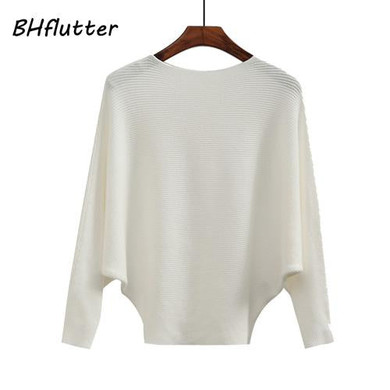 BHflutter Sweater Women Slash Neck Knitted Winter Sweaters Tops Female Brief Batwing Casual Pullovers Jumper Pull Femme 2017