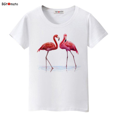 BGtomato Harajuku 2017 Fashion Tops Loose T-shirt flamingos Print tops Women art Shirts Casual Cartoon fashion tees