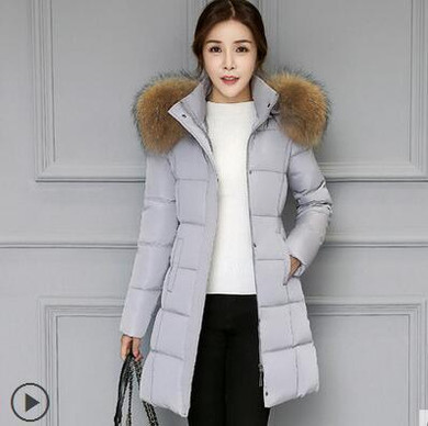 AISHGWBSJ 2017 Women's Jacket Warm Cotton Padded Long Snow Coats Femlae Thicker Hooded Parkas Fur Collar Overycoats PL151