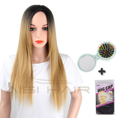 I's a wig Synthetic Wigs Ombre Blonde Brown Pink Green Long Straight Hair Wig for Black Women
