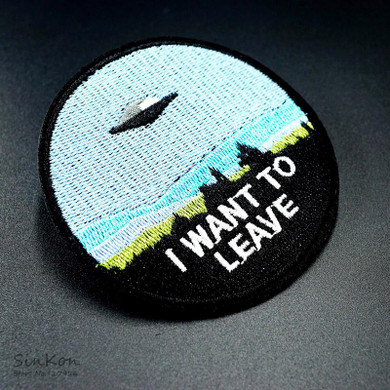 I WANT TO LEAVE UFO ALIEN 7.6x7.6cm Embroidered Iron on Sewing Applique Clothes Shoes Bags DIY Decoration Patch Apparel