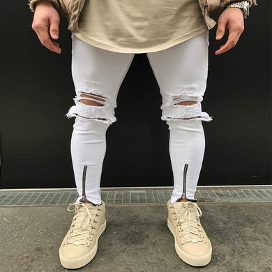 HZIJUE 2017 Newest Fashion Tie-Dye Hole Destroyed Mens Slim Denim Straight Biker Skinny Jeans Men Ripped Jeans size 28-36