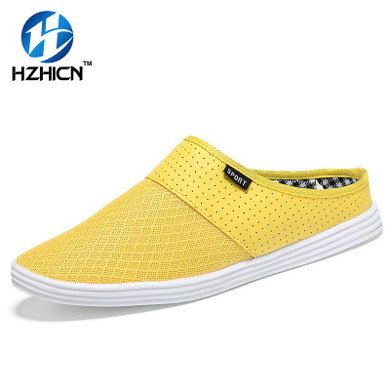 HZHICN New Summer Men Shoes Breathable Men Casual Shoe 2017 Fashion Soft Light Mesh Shoes Men Loafers Slip-on Flat Sandals Black