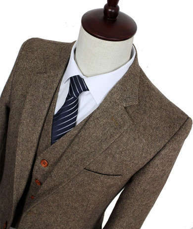 Brown Classic Tweed custom made men slim fit suit Blazers Retro gentleman style tailor made wedding suits for men 3 Piece Brown Classic Tweed custom made men slim fit suit Blazers Retro gentleman style tailor made wedding suits for men 3 Piece
