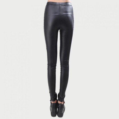 2017 Sexy Punk Black Lace Up Faux Leather Gothic Pant High Waist See Through Mesh Legging Pants Women Trousers Clubwear