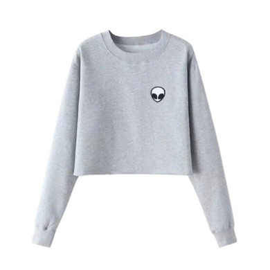 Alien Printed Long-sleeved Women Sweatshirt 2017 New Autumn Velvet Hoodie Loose Casual Short Sweatshirts Crop Top