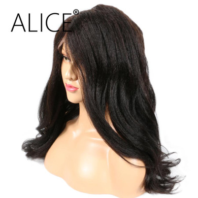 ALICE Kinky Straight Full Lace Human Hair Wigs With Baby Hair Brazilian Non Remy Hair Glueless Full Lace Wigs 2 Style Textures