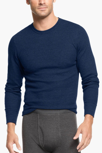 Alfani Navy Thermal Knit Waffle Crew-Neck Shirt