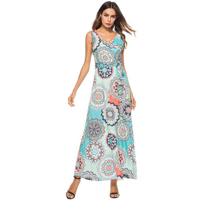 ALABIFU Long Summer Dress For Women 2018 Sexy Sleeveless Beach Maxi Dress Elegant Floral Print Party Dresses Female vestidos 2XL