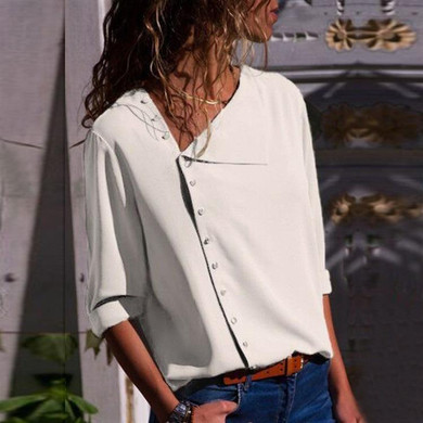 VITIANA Women Elegant OL Office Blouse Tops Ladies 2018 Summer Autumn Black 3/4 Sleeve Loose Fashion Blusa Female Casual Shirts