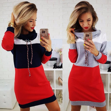 VITIANA 2017 Autumn Casual Sweatshirts Dress Women Long Sleeve Black Red Patchwork Sweater Mini Hoodies Dresses Female Pullover