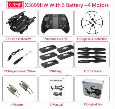 Visuo XS809W XS809HW Mini Foldable Selfie Drone with Wifi FPV 0.3MP or 2MP Camera Altitude Hold &amp; Headless Mode Quadcopter