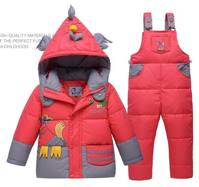 2017 Children Baby Boys Girls Winter Down Infants And Young Kids Warm Jackets Dinosaure Toddler Snowsuit Outerwear Coat+Pant Set