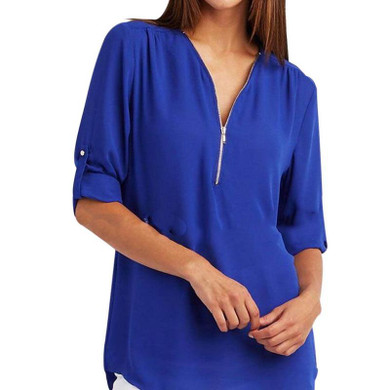 LASPERAL 2018 Spring Summer Chiffon Blouse Women Shirts Long Sleeve Casual V-neck Solid Zipper Blusas Female Tops Plus Size 5XL