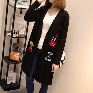 2017 Spring 5XL 4XL 3XL Women Clothing Fashion V neck Black Slim Embroidery Single Breasted Plus size Long Coat Trench