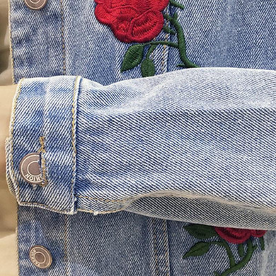 2017 Single-Breasted Women Jacket Rose Embroidered Oversize Denim Short Jacket Autumn And Winter Jeans Jacket Female Coat FL0067