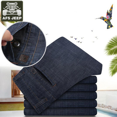 AFS JEEP Brand Jeans Men Straight Full Length Male Denim Pants Solid Mid-waist Jeans Men Straight Cotton Trousers Jeans Homme