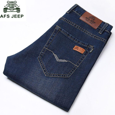 AFS JEEP 2017 Men's Jeans Spring Autumn Jeans Men Stretch Mid-waist Straight Male Denim Pant Brand Clothing Men's Trousers