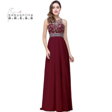 Robe De Soiree A Line Heavy Beaded Burgundy Prom Dresses 2017 Chiffon Sexy Back Long Evening Dresses Party Gown