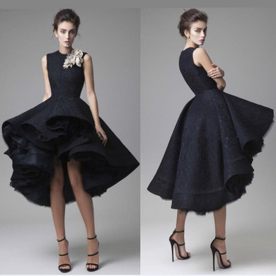 Robe de Cocktail 2017 Black Lace Cocktail Dresses Short Front Long Back Hi Low Party Dress Short Prom Dress