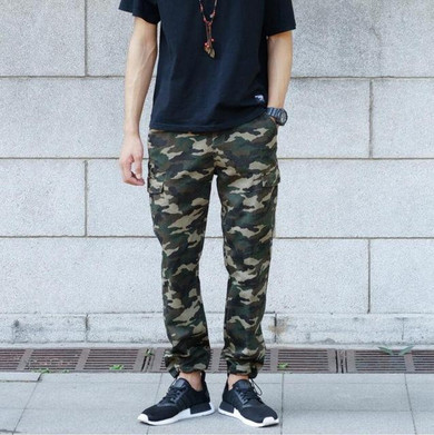 2016 Mens Casual Full-Length Camouflage Elastic Wasit Cargo Pants Military Pants Pockets Harem Men Army Pants Trousers