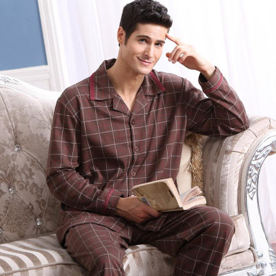 2016 Men Pajama Sets Cotton Full Sleeve Pyjamas Male Sleepwear Casual Pijama Turn-down Collar Plaid Sleep Lounge Plus Size A5704