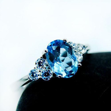 2016 Large GVBORI 925 Stering Silver Natural Topaz Gemstone Ring For Women Engagement Party Ring /gift Blue Ring Fine Jewelry