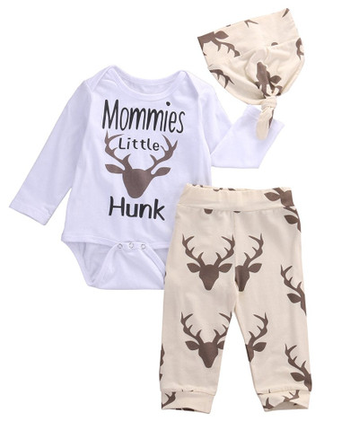 2016 kids boys clothes baby Deer clothing sets Newborn Toddler Baby Boy Girl Romper T Shirt+Pants Hat 3PCS Outfits Set Clothes