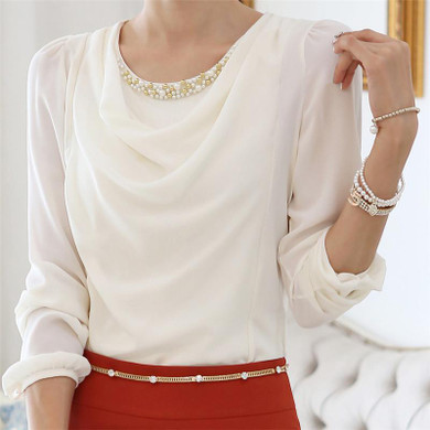 VogorSean 2018 Spring New Women Blouse Shirt Ladies White Elegant Sexy Long Sleeve Chiffon Shirts Female Casual Office Lady Tops