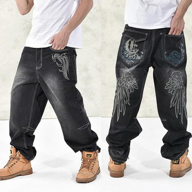 NEW 2016 Fashion Baggy style men's jeans hip hop dancers loose big size jeans boys skateboard jeans rap plus size 30-46