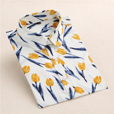 Dioufond Print Ladies Blouses Cotton Long Sleeve Shirt Women Leisure Turn-down Collar Women Top Elegant Plus Size Tops Fashion