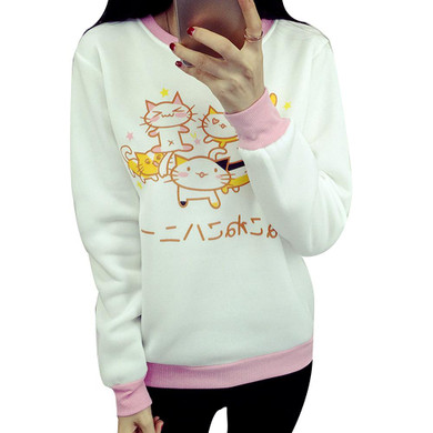 2017 Spring Autumn Women Hoodies Sweatshirts Cartoon Cat Printed Shirts Cute Harajuku Sweatshirt Soft Casual Hoodie Sister Tops