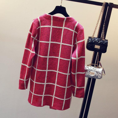 2017 Spring Autumn Casual Pocket Plaid Cardigans Outwear Women Long Cardigan Sweaters Loose Long Sleeve Knitting Sweater Coat 2017 Spring Autumn Casual Pocket Plaid Cardigans Outwear Women Long Cardigan Sweaters Loose Long Sleeve Knitting Sweater Coat