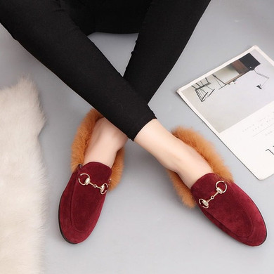 2019 New Fur Ankle Boot Women's Autumn Winter Boots Slip-on Flat Fur Boots Women Wear Rabbit Fur Shoes for Female Leather Boots