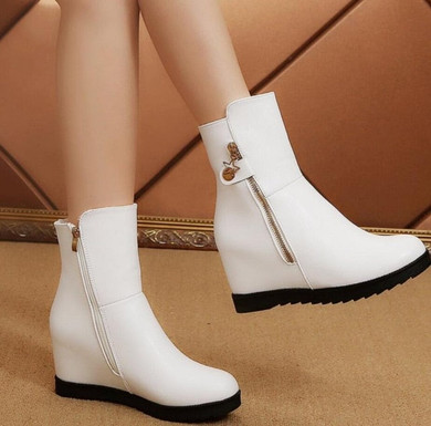 New Women Casual warm Snow Boots pu Leather women Winter Warm Round Toe zipper Height Increasing Mid Calf Boots shoes mujer